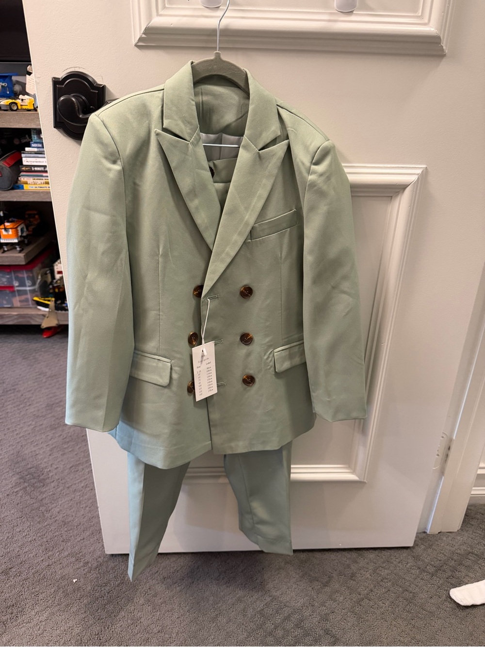 Double-Breasted Mint Green Blazer and Pants Set